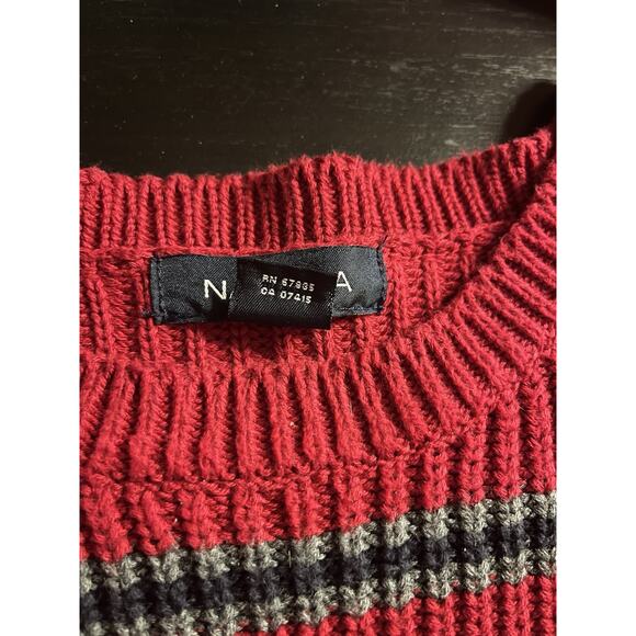 Nautica Men’s Sweater Red Black Grey Stripe Knit Crew Neck XXL - Picture 4 of 9